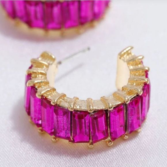 Pretty in Pink Stone Huggie Hoop Earrings - Picture 3 of 3